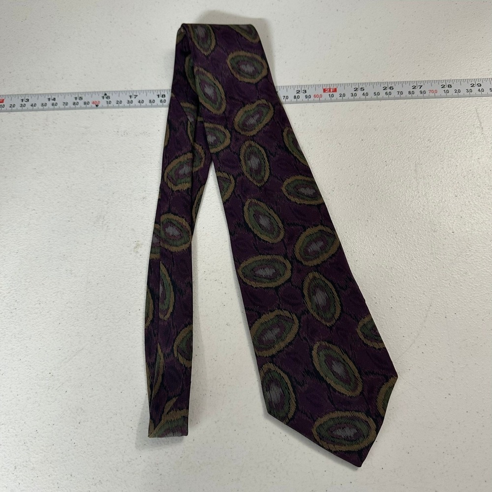Karl Lagerfeld Men Silk Tie Purple Olive Medallion Abstract Made in Italy Luxury